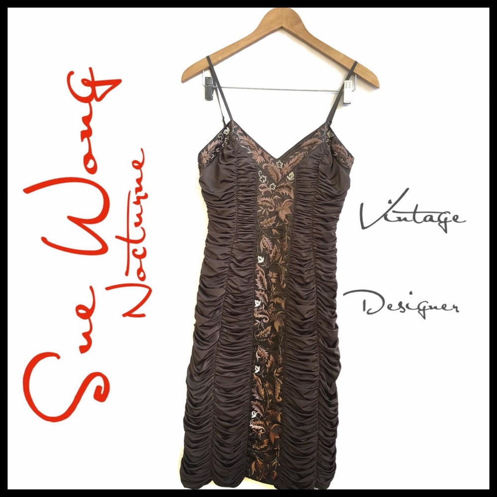 She Wong Nocturne Vintage Ruched Bronze Dress